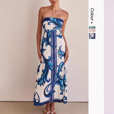 Auf Lager 25 Slim Neckholder Trägerloses Sommerkleid mit europäischem & amerikanischem Druck - Stil 68557
