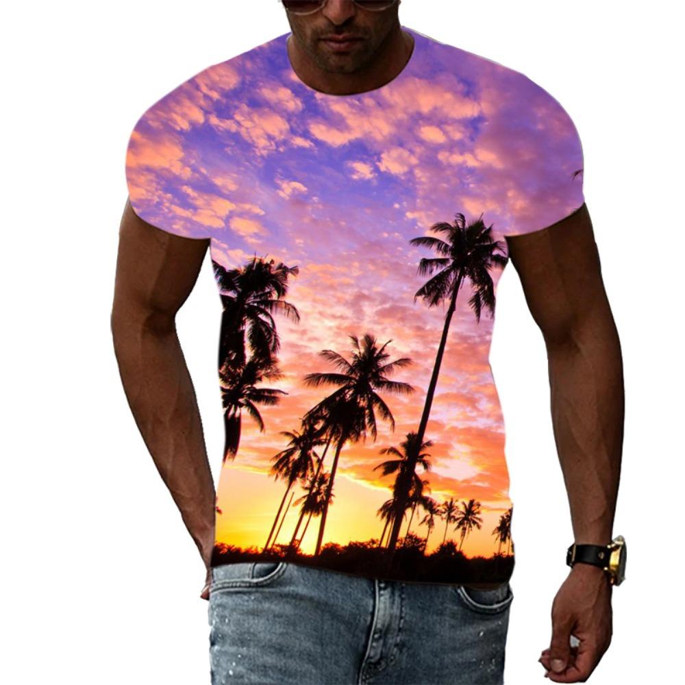 Sommer Herrenmode Persönlichkeit T-Shirt Palme Grafik 3D-Druck Hübsch Lässig Trend Übergröße O-Ausschnitt Kurzarm Top