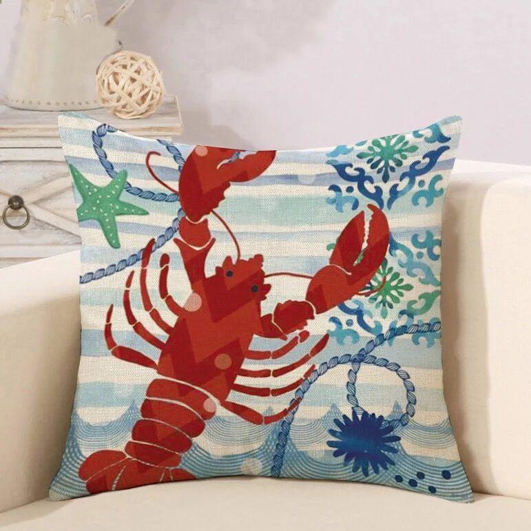 Marine Creatures Sea Horse Turtle Whale Octopus Linen Cushion Cover Pillow Cover