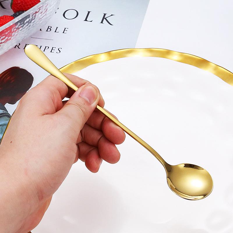 Creative Stainless Steel Long Handle Spoon Set for Ice Cream, Coffee, and More