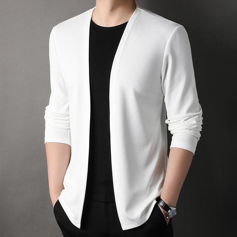 Slim Fit Cardigan for Men, Thin Spring and Autumn Outerwear, Long Sleeve Casual Trendy Versatile Pure Color Slim Fit Autumn