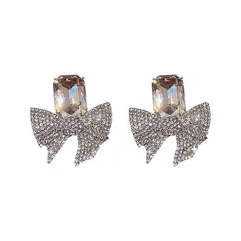 Elegent Luxury Bowknot Zircon Stud Earrings For Women Korean Rhinestone Crystal Earrings for Lady Jewelry Ladies Gift Party