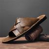 Fashion Summer men's slippers, women's flat bottomed beach breathable genuine leather business casual non slip lightweight sandals