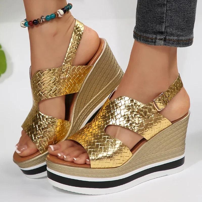 Fashion 2025 Summer Women Shoes Back Strap Chunky Platform Sandals Women Peep Toe Wedge High Heels Sandles Woman Chunky Heeled Sandalias