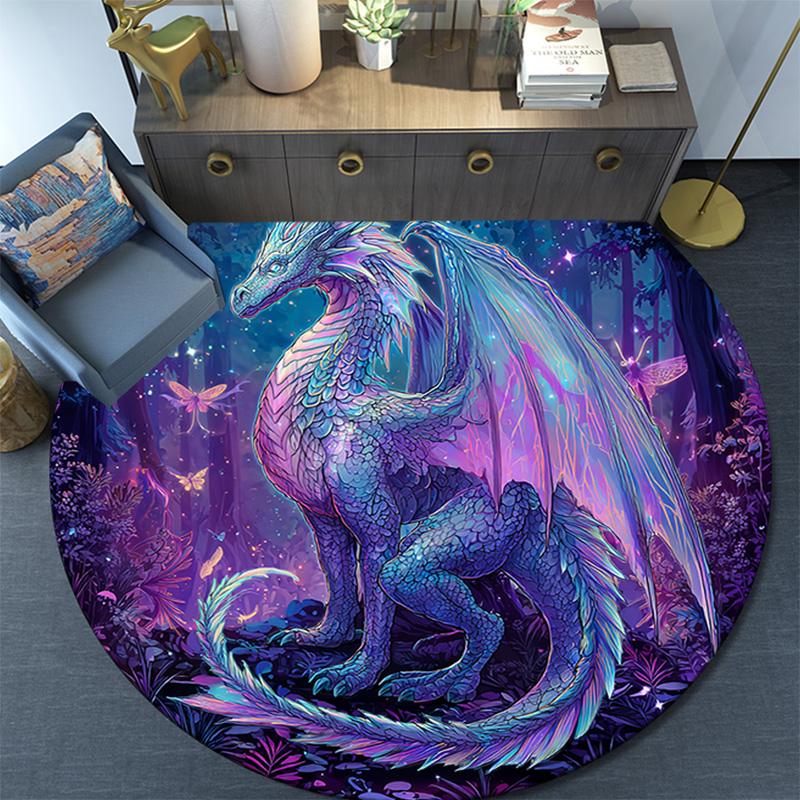 Purple Dragon Round Area Rug,Carpet Rug for Living Room Bedroom Sofa Playroom Decor,Non-slip Floor Mat