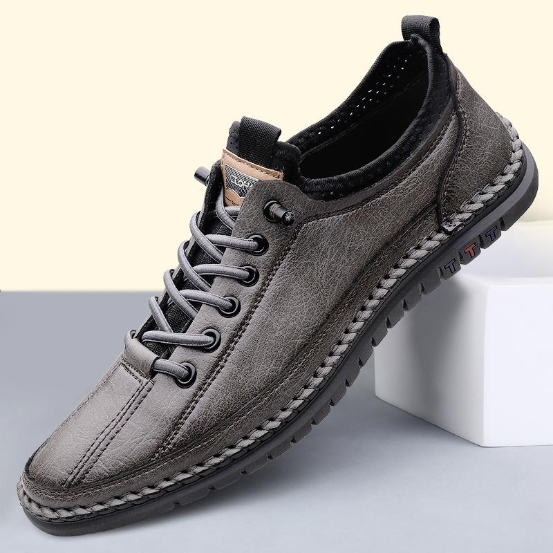 Fashionleather Casual Shoes for Men Lace Up Outdoor Oxfords Black Shoes Handmade Sewing Men's Skate Shoes Men Footwear