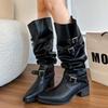 Designer Women Knee High Boots Chunky Fashion Heeled Shoes Fashion Pumps Winter Mid Heels Shoes  Winter Woman Chelsea Botas