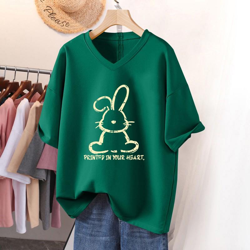 

Женская футболка с коротким рукавом, большого размера, свободная и стройнящая, топ с V-образным вырезом с принтом 5XL темно-зеленого