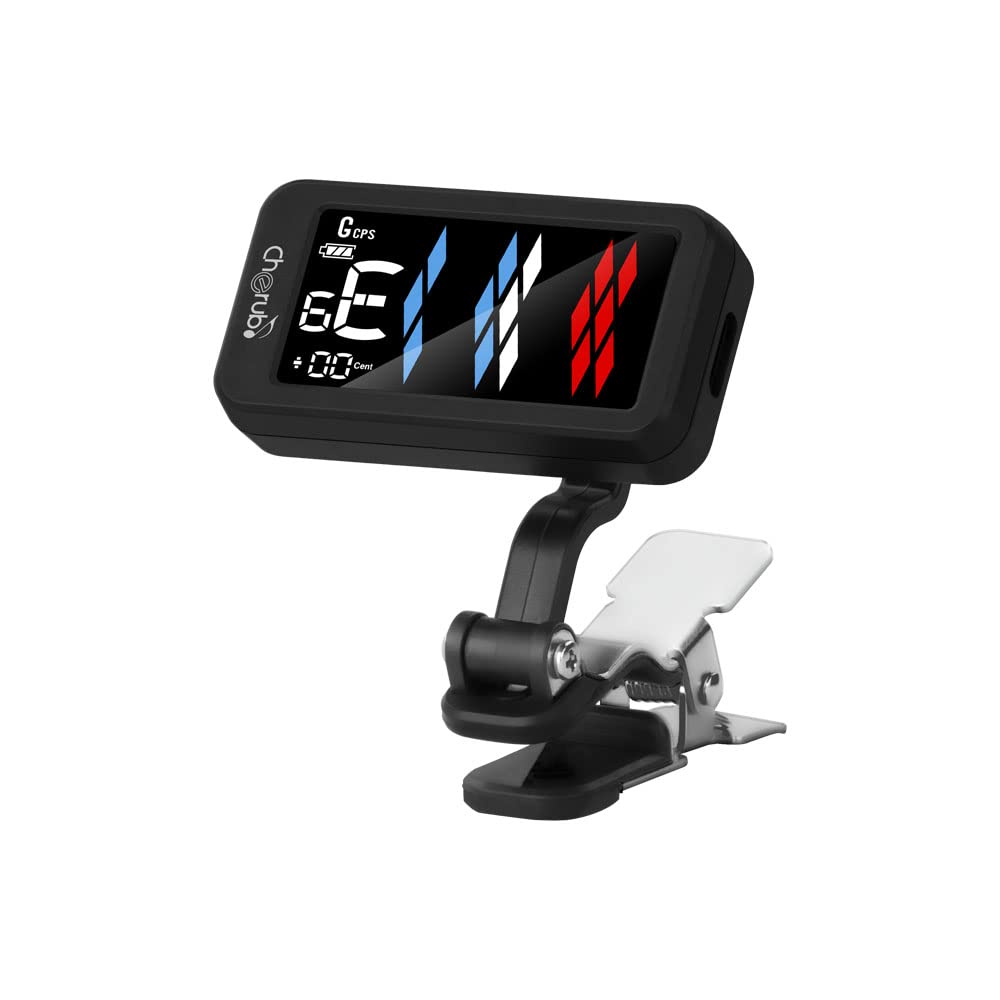 Cherub Rechargeable Clip-on Tuner, Rechargeable, Easy-to-Read Display, Multiple Tuning Modes, Includes Ukulele and Bass Modes, Compact Size, CPS