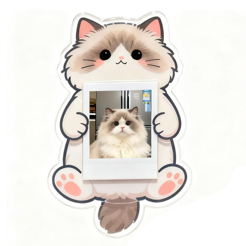 1pc Cute Puppy And Kitten Acrylic Photo Frame 2-Inch Photo Fridge Magnet Display Frame Pet Photo Frame Fridge Magnet