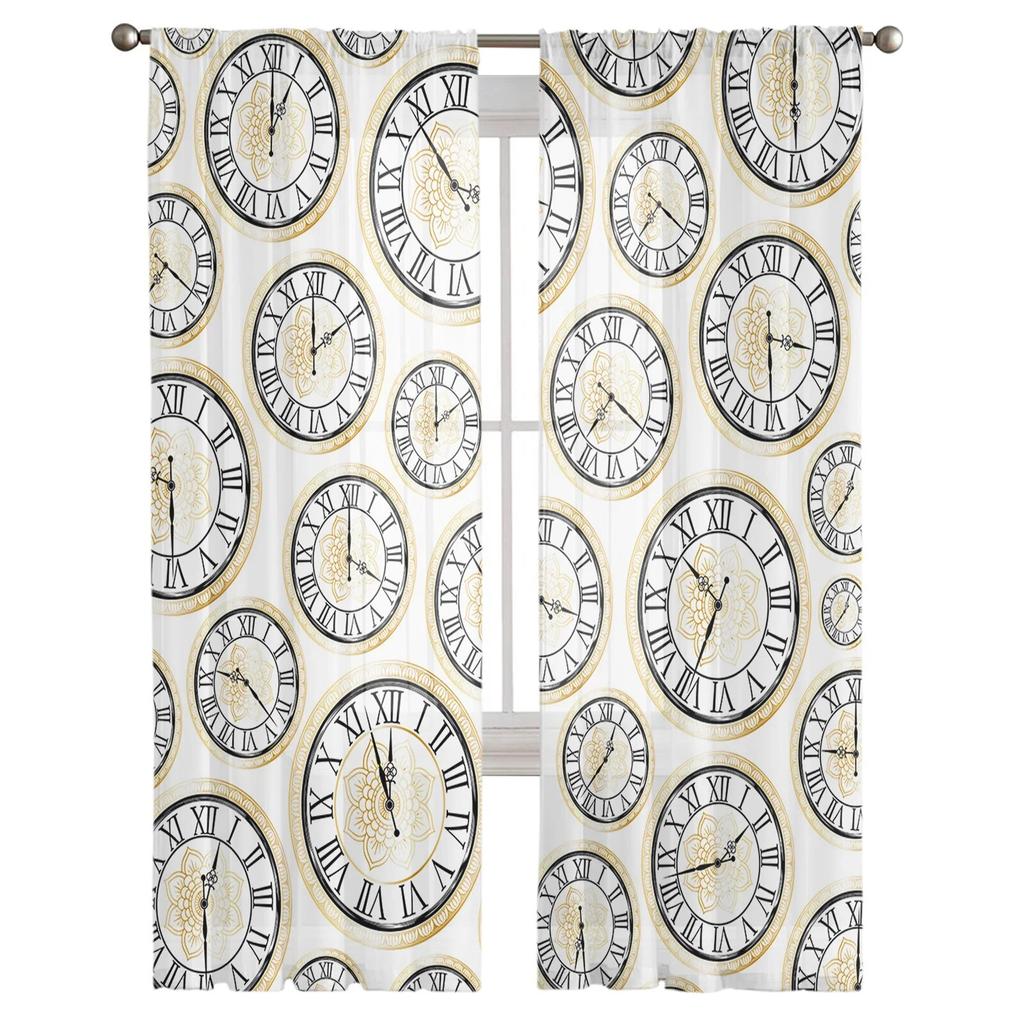 Clock Lotus Flower Sheer Curtains For Living Room Bedroom Tulle Curtain For Kitchen Voile Curtain Blind Panels