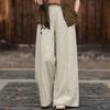 Johnature Women Vintage Wide Leg Pants Spring Solid Color Elastic Waist Loose Trousers Patchwork Long Pants