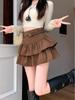 Air Layer Suede Plush High-Waisted Ruffle Short Skirt