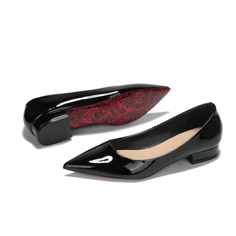 Patent leather pointed flat bottom versatile high heels shallow mouth thin single shoes femininity commuter shoes