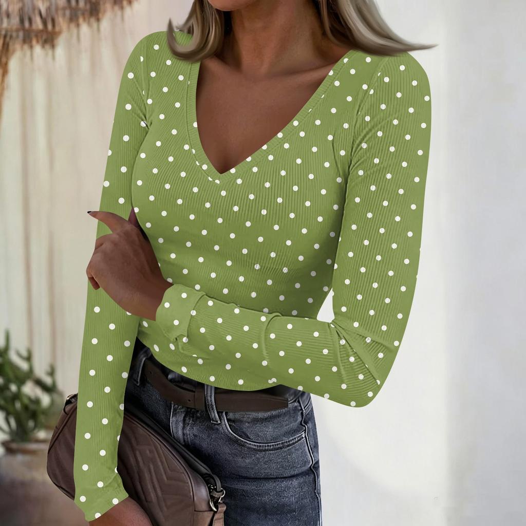 Women's Casual Polka Dot Print Long Sleeve Top Blouse for Everyday Wear