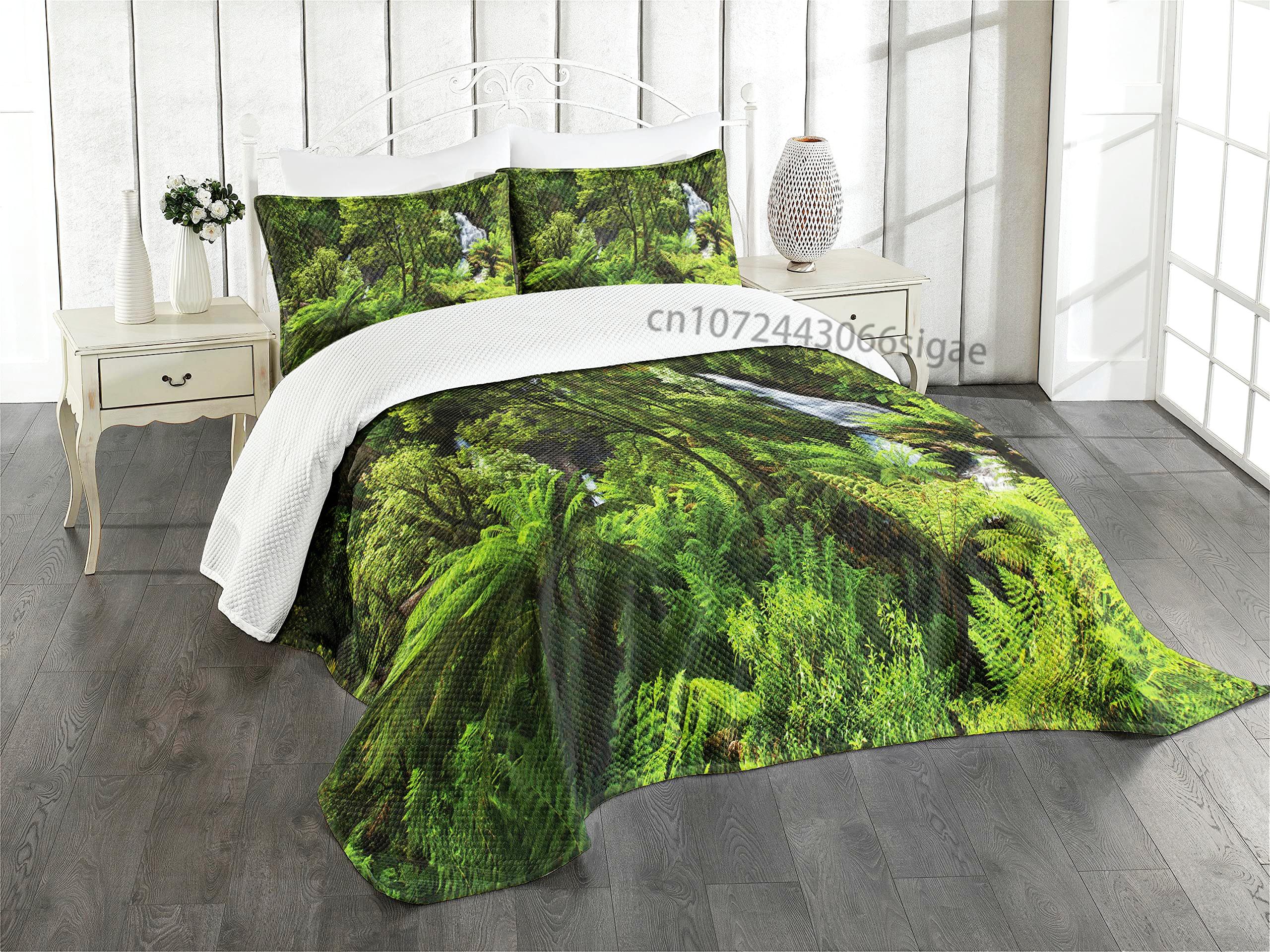 

Nature Duvet Cover Set, Waterfall Flowing Decorative 3 Piece Bedding Set with 2 Pillow Shams, Queen Full Size, Fern Green Blue EU single(135x200cm)