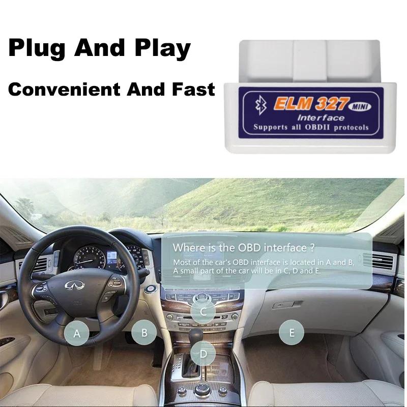 2025 Mini ELM327 Bluetooth OBD2 Scanner Code Reader V1.5/V2.1 Car Diagnostic Tools Check Engine Fault Detector 16PIN Adapter