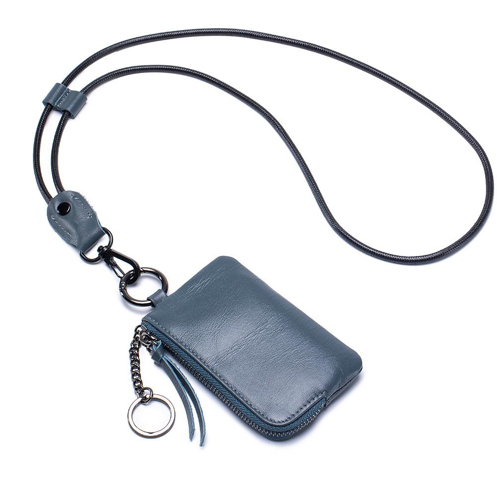 2025 first-layer cowhide neck change bag, small storage change card bag with key ring, soft leather mini change bag.