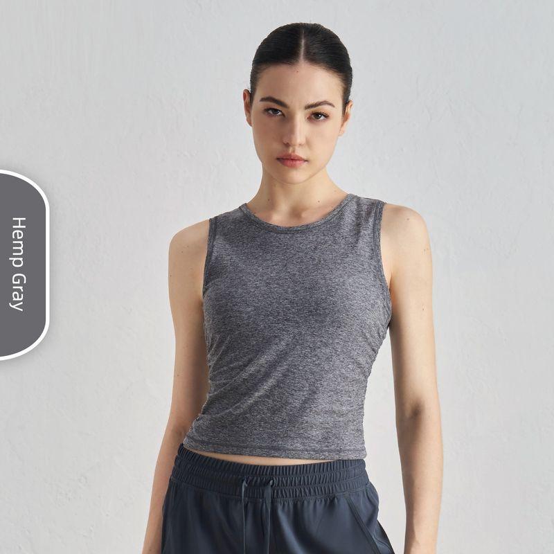 

Lu Same Style Yoga Clothes Women Rib Nude Feel Slimming Sports Vest Sleeveless T-shirt round Neck Outdoor Sports Workout Clothes Hemp Gray L