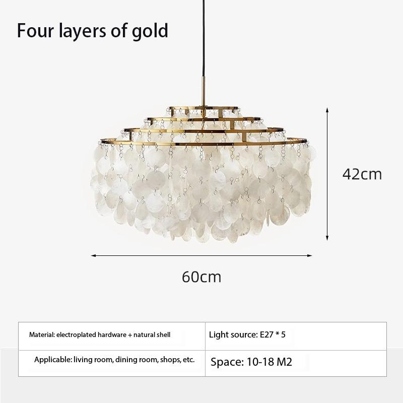 Romantic Led Shell Chandelier Modern Simple Pendent Lamp Natural Shell Wind Chime Lamp Villa Restaurant Suspended Hanging Lamp