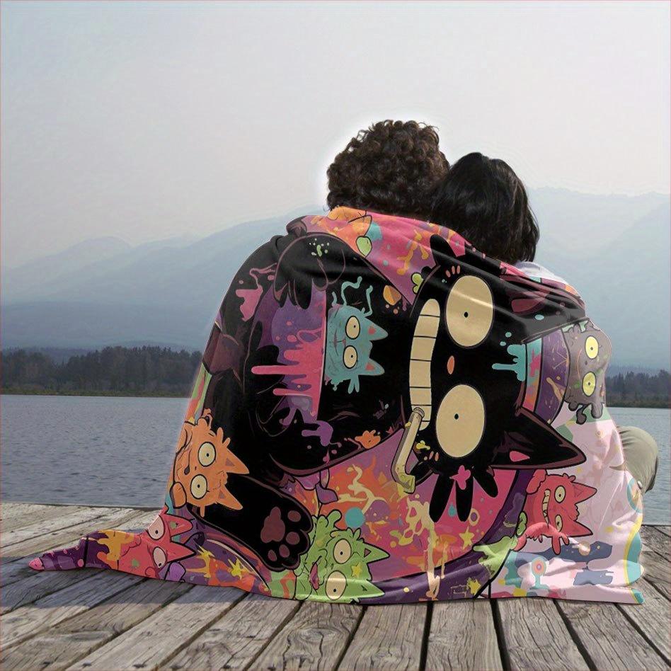 Midnight Magic Cat Blanket Reversible Flannel Throw for Feline Fans AllSeason Comfort Mystical Companion Gift