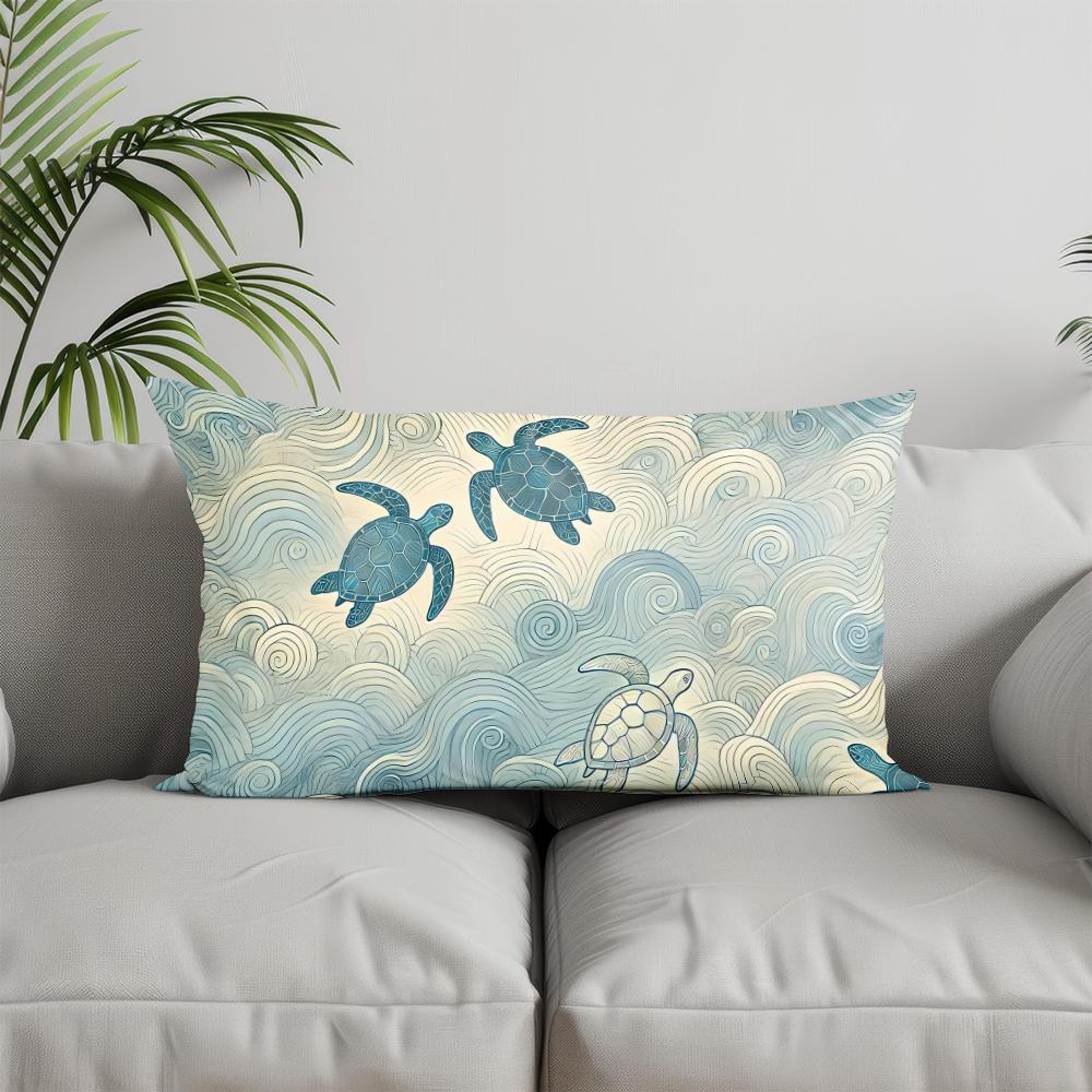 Home Decor Sea Turtles and Wavy Pattern Suitable For Sofa Bedroom Car Pillow Cover Cushion Rectangular Back Cushion