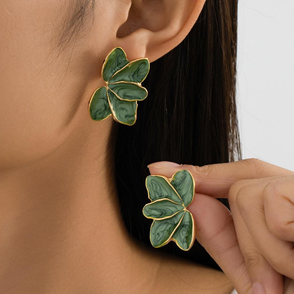 Metal Flower Red Enamel Petal Drop Earrings for Women Trendy Yellow Blue Green Drops Oil Flower Earrings Fashion Zircon Gifts