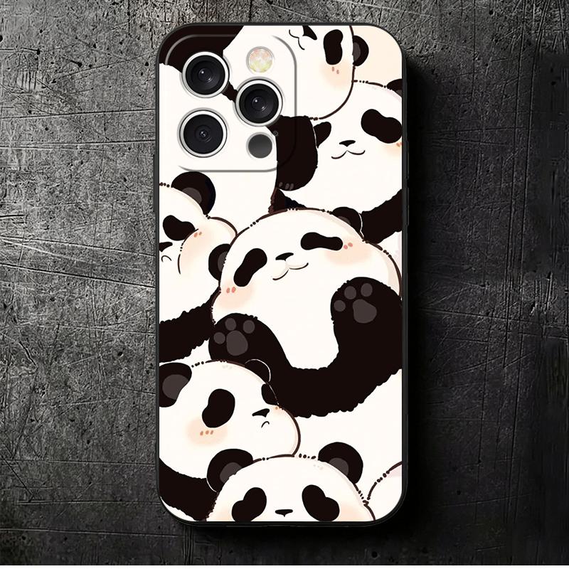 

Cute Cartoon Panda Soft Phone Case for iPhone 16 16E 17 Air 15 Pro Max 14 Plus 13 Mini 11 12 7 Black Cover Back Shell iPhone 14 ProMax