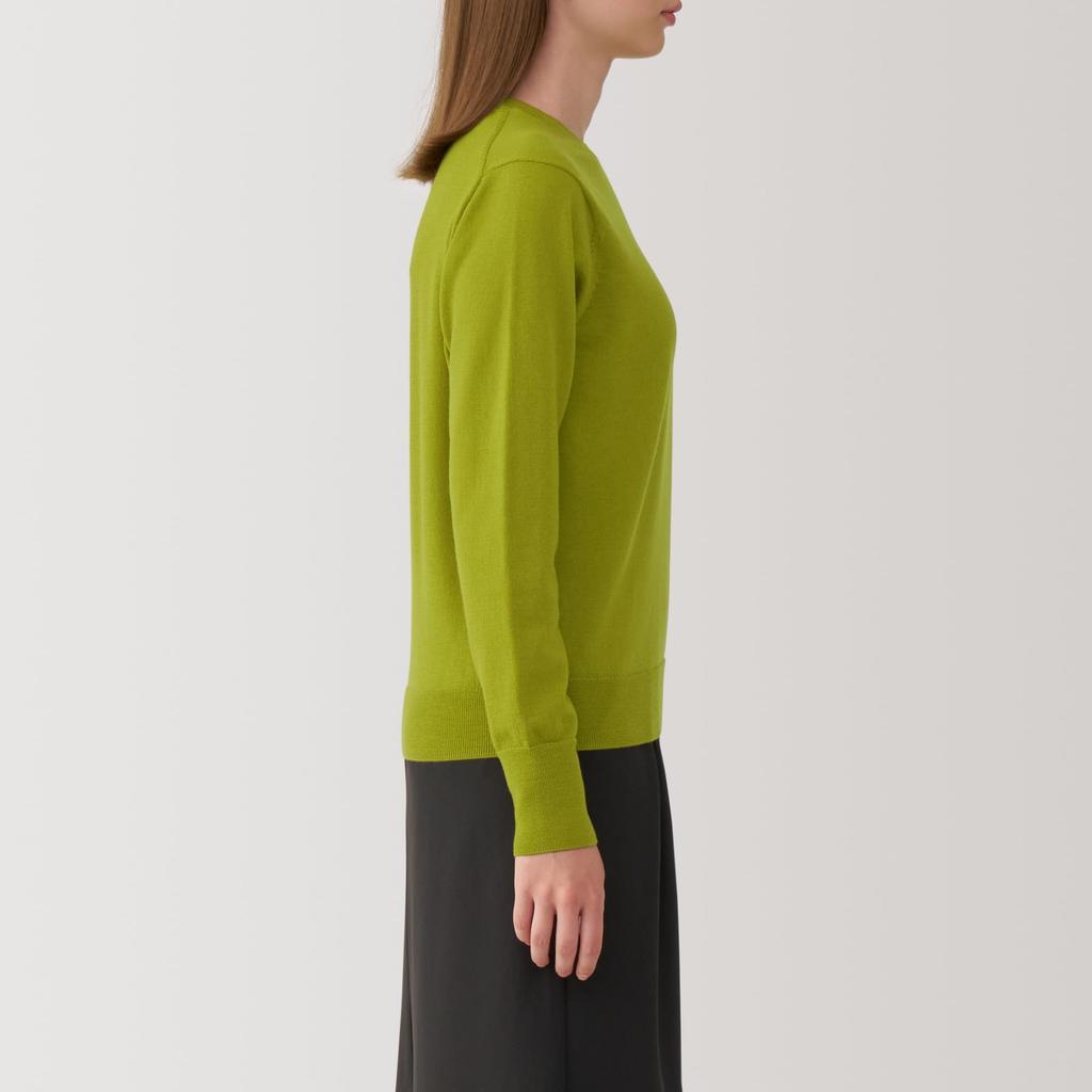 MUJI Washable Wool Crew Neck Light Size S Women's High-Gauge Sweater, Green, (BAC11A4A)