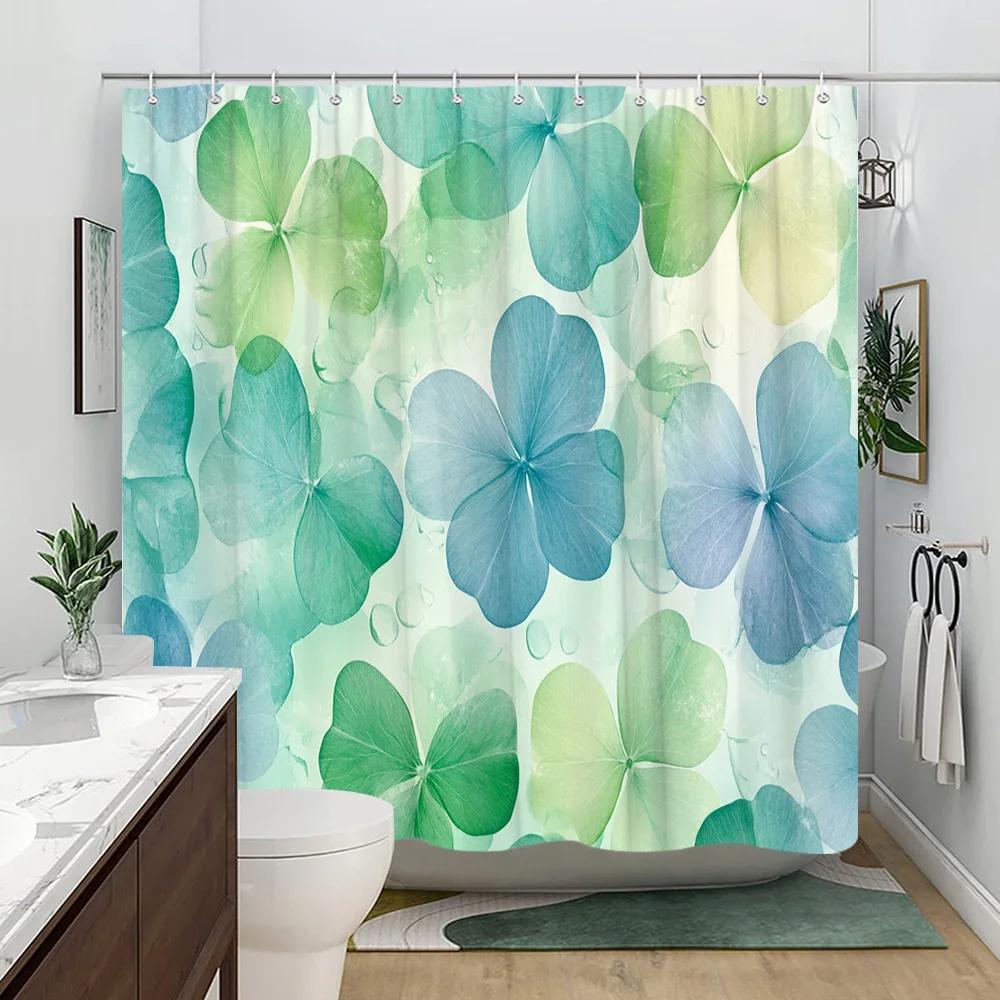 Watercolor Floral Shower Curtain, Large Green Blue Yellow Flowers, Soft Pastel Petals, Dreamy Bathroom Decor