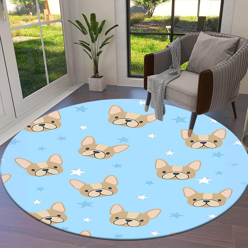 1pc French Bulldog Stars Pattern Round carpet, Made of Polyester,Office Chairs, Living Rooms, Or Bedrooms, a Cool Rug for The Living Room.ydt26010