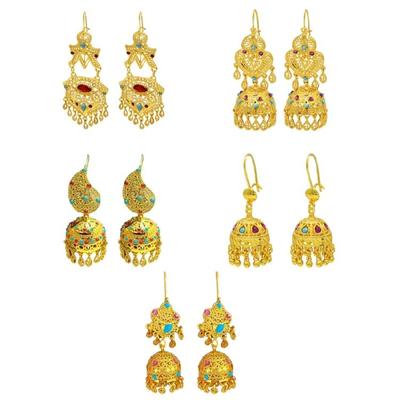 Multipurpose Trendy Indian Jhumka Earrings Jewelry Accessory for Women Gold Plated Geometric Dangle Jewelry Pieces