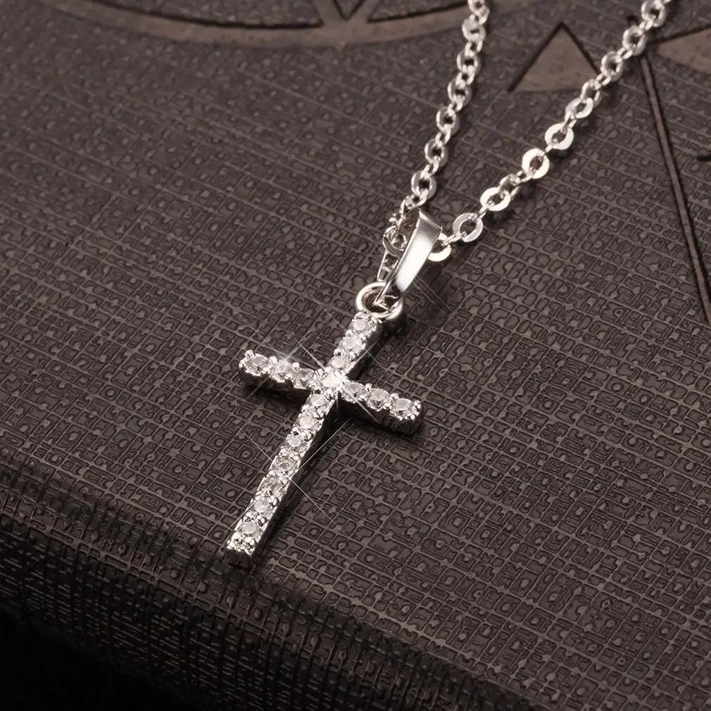 LATS Female Cross Pendants Gold Crystal Jesus Cross Pendant Necklace Jewelry For Women Men