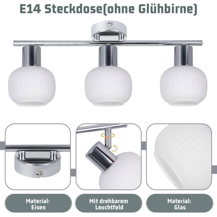 Spot de plafond - NETTLIFE - 3 ampoules E14 - Blanc - Abat-jour en verre - Style Scandinave
