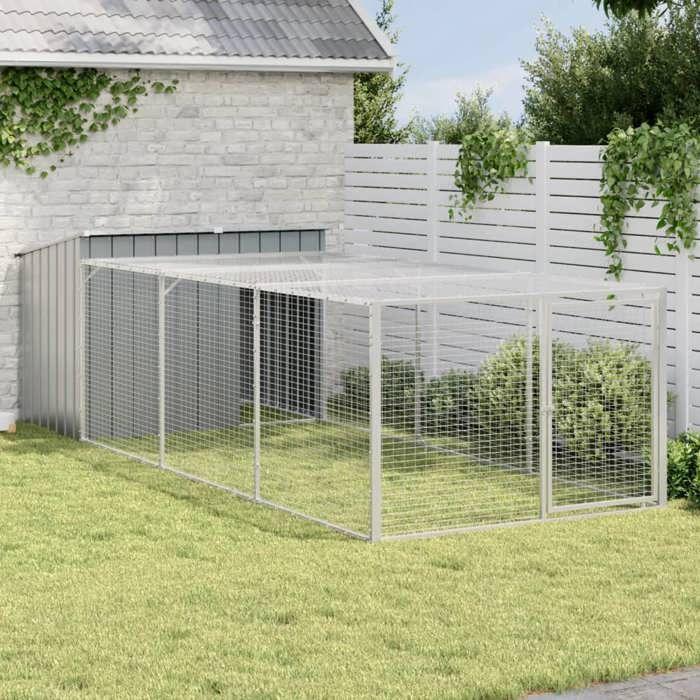 VidaXL Dog Niche with Yard, Puppy Cage with Door and Latch, House with Extended Yard for Pets, 3214223