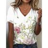 New Women T-shirt Simple Graphic Print Oversized Women's Trending Clothing Fashion Short Sleeve Shirt Women V-Neck Blouse 2025