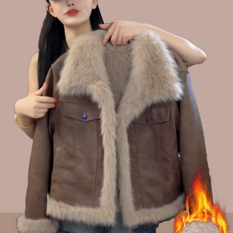 Winter New Fur Integrated Short Leather Jacket Women's Fleece Thickened Age-reducing Imitation Fur Top