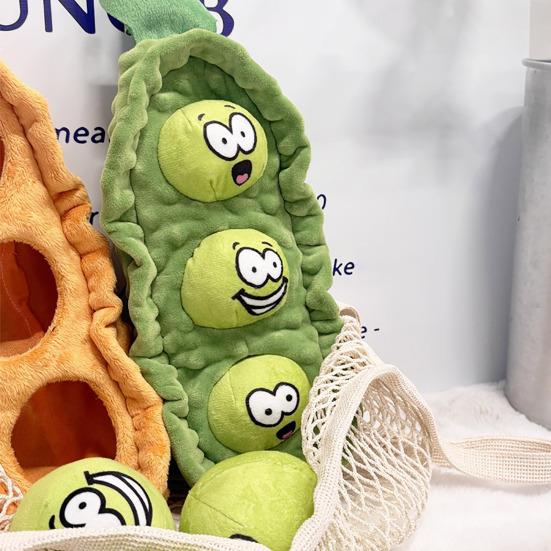 Plush Pea Dog Chew Toy Squeaky IQ Training Food Hiding Pet Interactive Toy Small Medium Large Breed Dogs Teething Cleaning Enrichment Toy