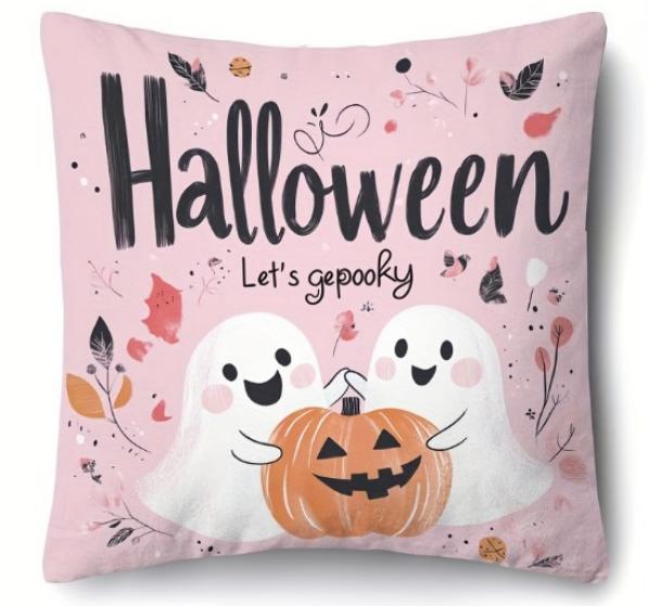 

1pc Pink Halloween Cushion Cover with Ghost Pumpkin Pattern Doft Washable Cover for Holloween Themed Party Sofa Chair Decoration 45x45cm