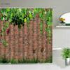 Flowers Green Plants Shower Curtains Set Bathroom Decor Garden Background Wall Hanging Cloth Washable Bathtub Screen With Hooks