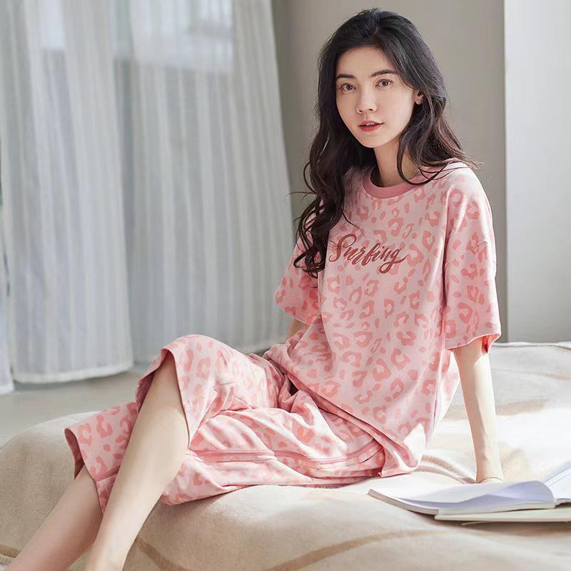 Women's Summer Korean Cartoon Pajama Set - Short-Sleeved Top with Seven-Point Pants