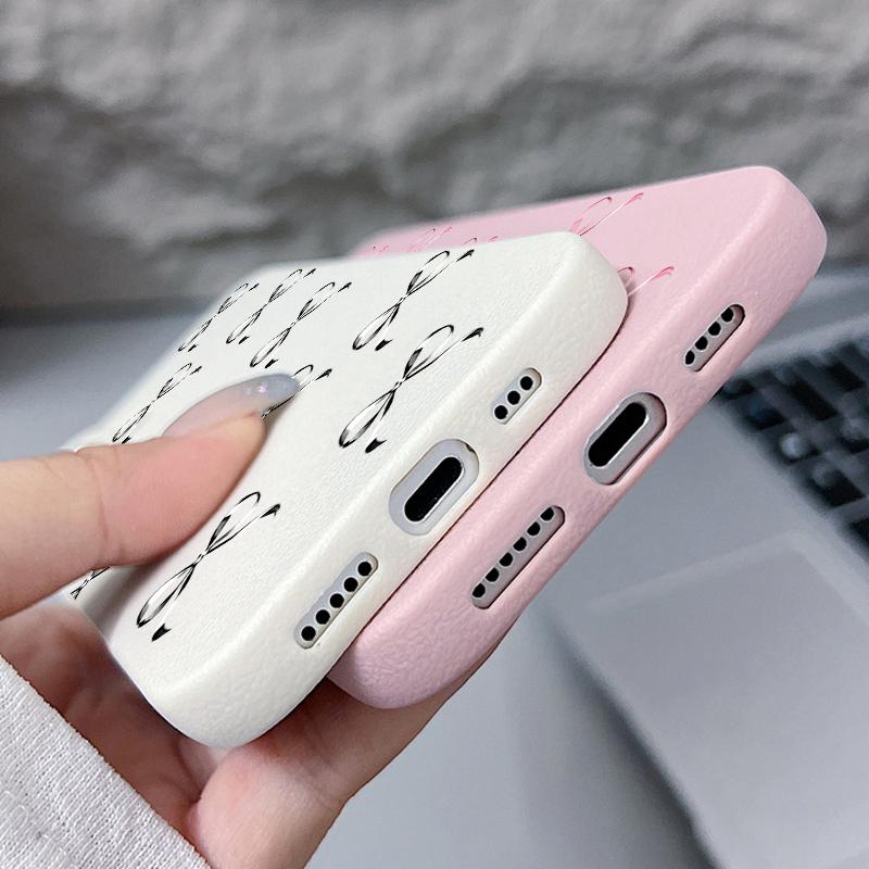 Bowknot Pattern TPU Leather Texture Phone Case For iPhone 16 Pro Max 15 Pro 14 13 12 11 Solid Color Matte Shockproof Slim Soft Bumper Cover