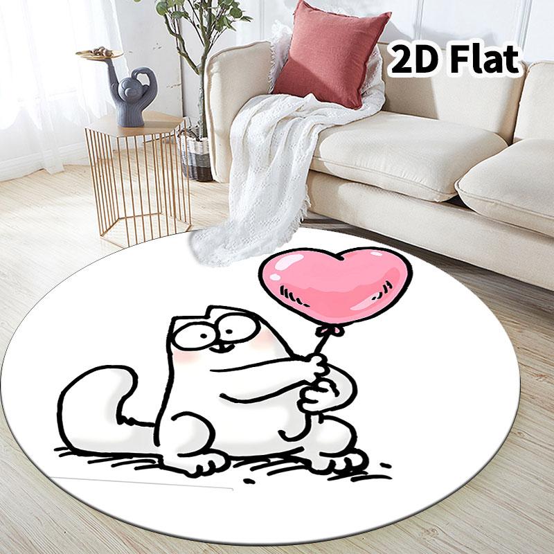 Simon'S Cat Round Area Rug Carpet Rug For Living Room Bedroom Sofa Playroom Decor Nonslip Floor Mat