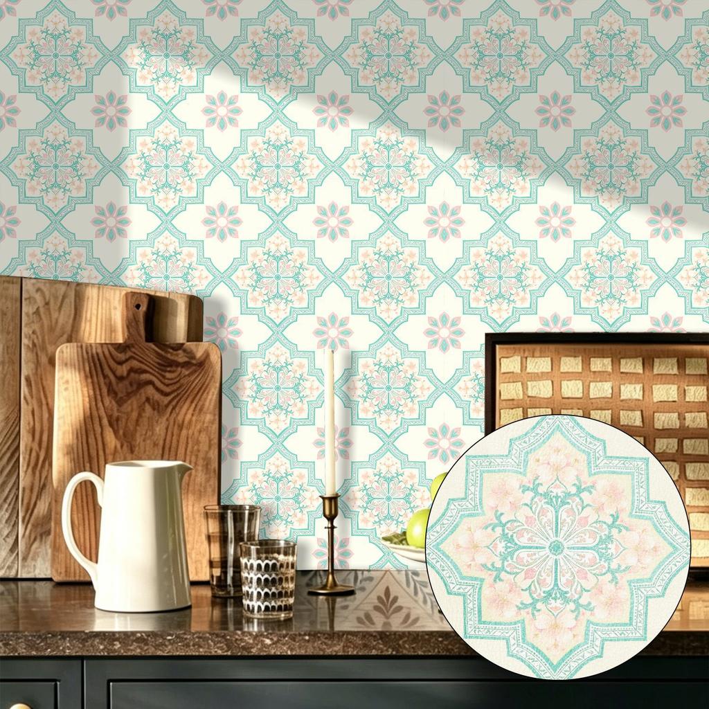 10 Stück Bohemian Retro Fliesenaufkleber mit Blumenmuster Lederstruktur Selbstklebende Wandaufkleber Küchenrückwand Waschbecken Tisch Haus DIY Renovierung