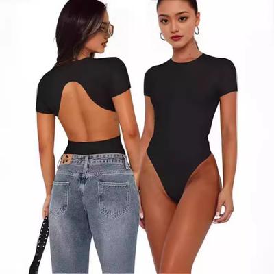 Bodysuits for Womens Crew Neck Short Sleeve Body Suits Going Out Outfits Summer Baisc Leotards Tops Onesie Shirts Open Back Bodysuits