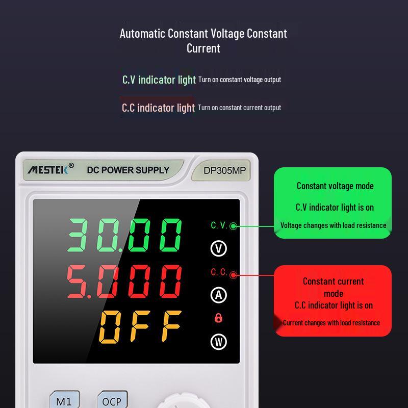 Mestek Adjustable DC Regulated Power Supply with USB Charging, Programmable Voltage & Current Control