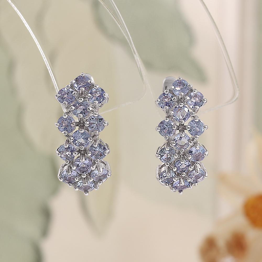Elegant 925 sterling Silver Women's clasp earrings Luxury Natural Tanzanite round 3.0mm gemstones fine jewelry for Proposal wear