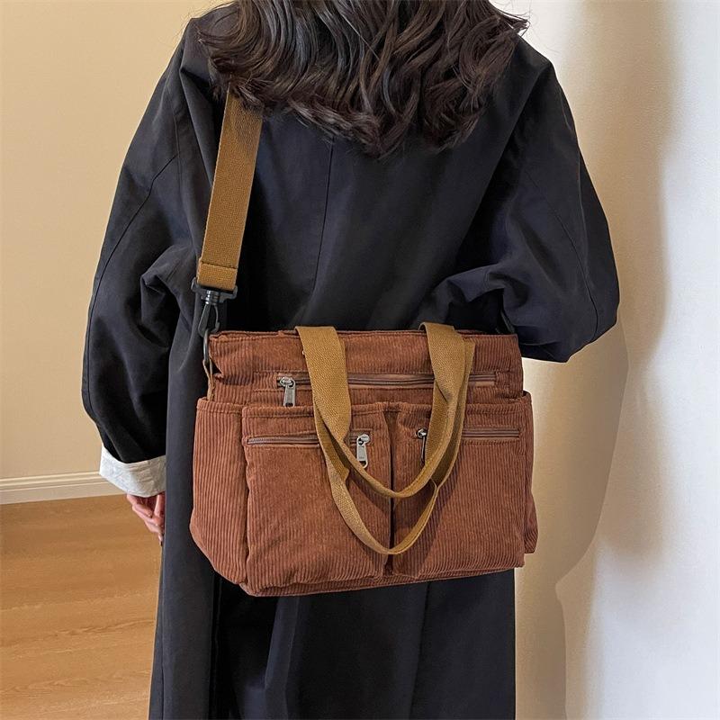 Large Capacity Striped Velvet Women's Bag, New Women's Shoulder Crossbody Bag, Corduroy Handbag