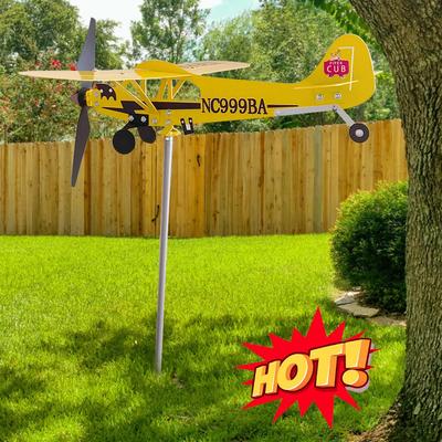 3D Cub Wind Spinner Avion Piper Acoperiș în aer liber Indicator de direcție a vântului J3 Metal Avion Girouță Girouță Decor de grădină