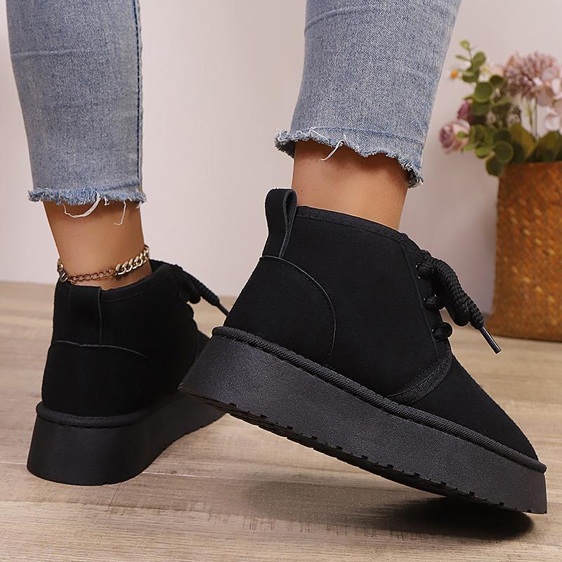 Fashion Autumn Winter Lace Up Platform Snow Boots Women Warm Thick Plush Cotton Padded Shoes Woman Comfort Thick Bottom Ankle Botas